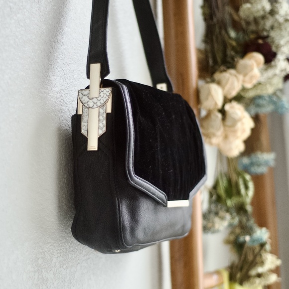 Juicy Couture Black Velour Faux Leather Handbag/Sachet YHRU3270 - Picture 2 of 16